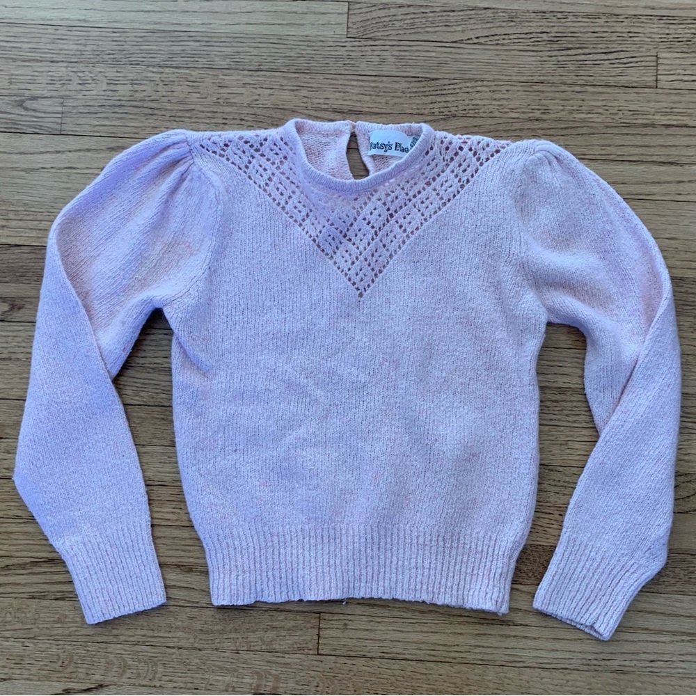 Vtg 80s Baby pink lace knit/open knit sweater (Silk angora blend) in XS. - Picture 11 of 11